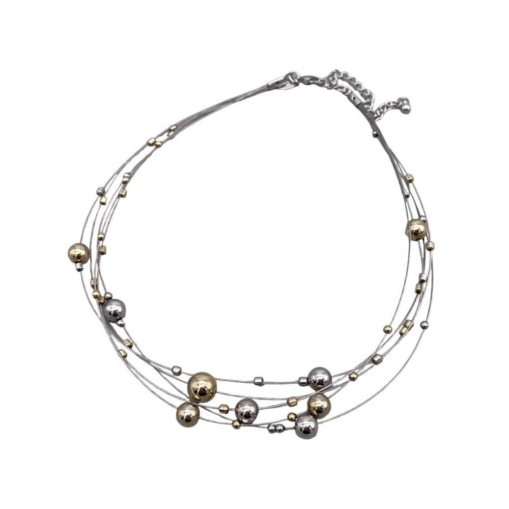 Lia Sophia Kinetic Retired Necklace Two Tone Gold Silver Beads 16 to 19 Inch